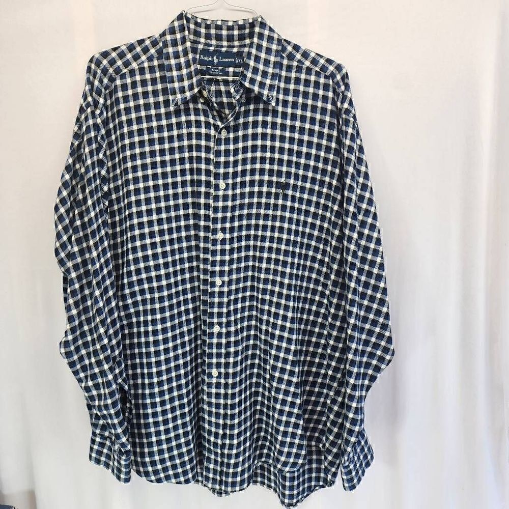 Ralph Lauren Plaid Blue and Black Long-Sleeve Button-up Men's Shirt Size XL